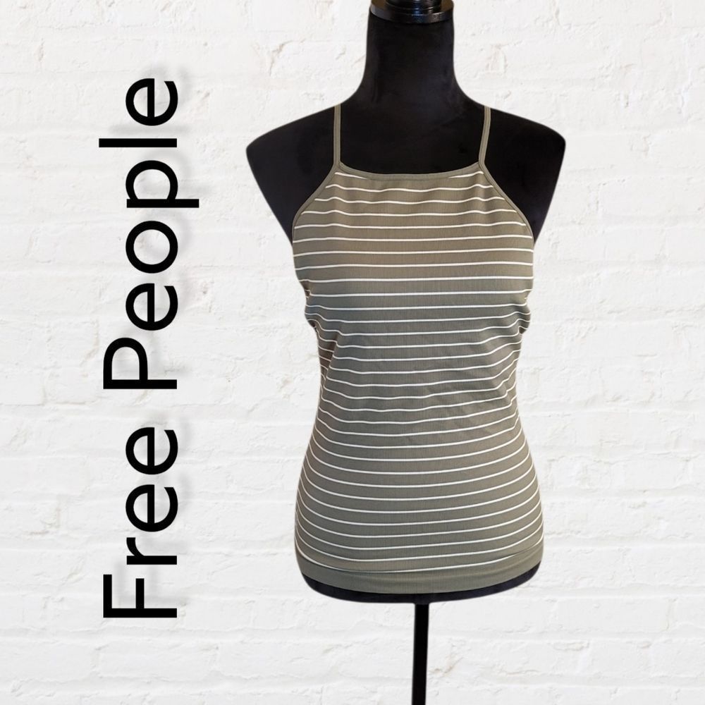 Free People Movement Green White Tank M/L